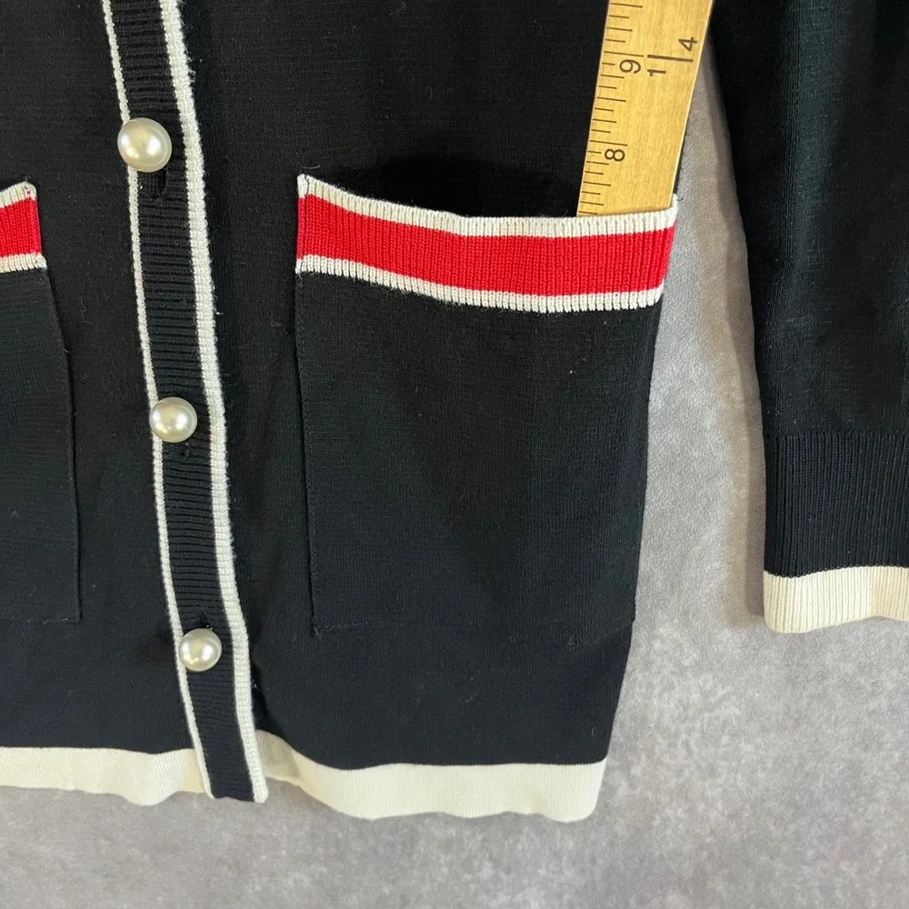 Zara Knit Cardigan Womens S Black Longline Pearl Button Contrast Trim *See Desc* - Picture 2 of 10